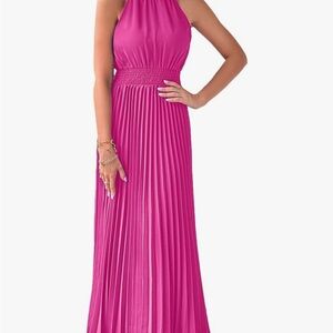 Elegant Pink Halter Maxi Dress with Pleats